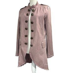 LARGE Bella Amore Dusty Pink Button Military Mandarin Collar Blazer Distressed